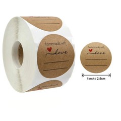 NEW 500pcs/roll Handmade With Love Stickers – Dark Brown Kraft Labels