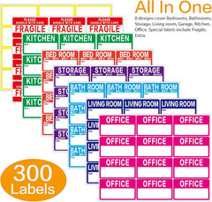 300 Count 3.5 X 2 Large Home Moving Packing Box Labels for 3-4 Bedroom House wit