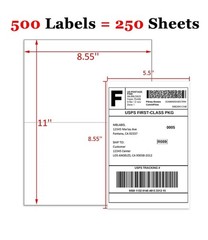 OnlineLabels OL400BK Brown Kraft Shipping Labels 8.5”x5.5 250 Sheets/500 Labels