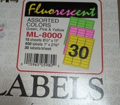 900 LASER LABELS for Addresses 1 x 2-5/8″ PINK YELLOW GREEN Fluorescent