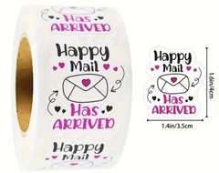 50 Pack Happy Mail Has Arrived Stickers Pink and black