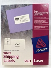 Avery/Staples Labels 5163, 2″x4″ White Shipping, 900 labels, 90 Sheets OPEN BOX