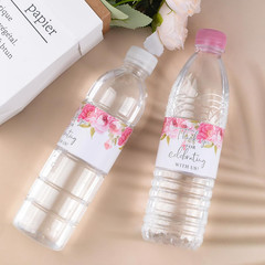 Wedding Water Bottle Labels Thank You, 50 Pcs Pink Rose Flower Wraps Floral