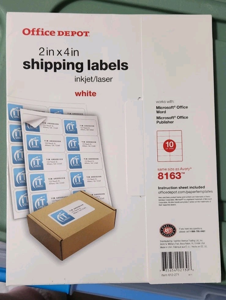 Office Depot 2 In X 4 In Shipping Labels 250 Labels Brand New