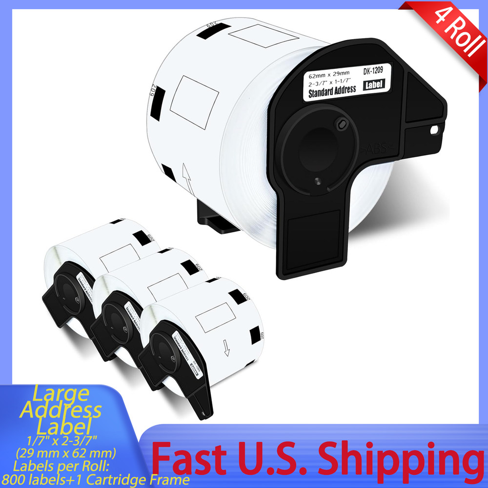 4x 1-1/7″ x 2-3/7″DK-1209 DK1209 Large Address 800 Labels for Brother QL Printer