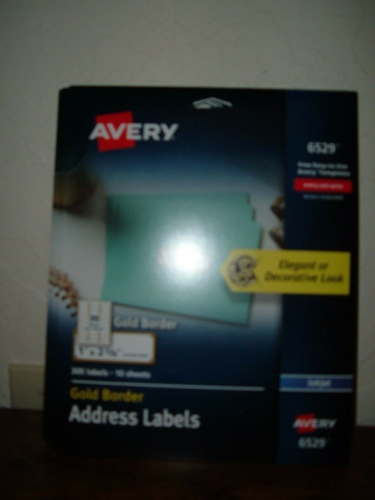 1,200 New Avery Gold Border 10 Per Sheet Inkjet Address Labels 1″ X 2 5/8″ #6529