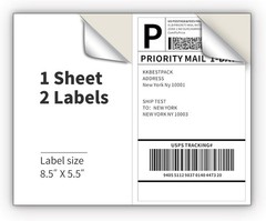 Half Sheet Shipping Labels 8.5×5.5 – 2 Per Page, 50 Self-Adhesive for Printers