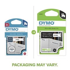 DYMO D1 Labels 2 Pack 12mm x 23ft Black Print on White Easy Peel Application