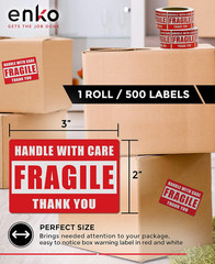 Enko 3 X 5 Inch Large Fragile Stickers Handle with Care Warning Packing Shipping