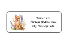 30 Cat With Wildflowers PERSONALIZED RETURN ADDRESS LABELS 1 in X 2 5/8 GLOSSY