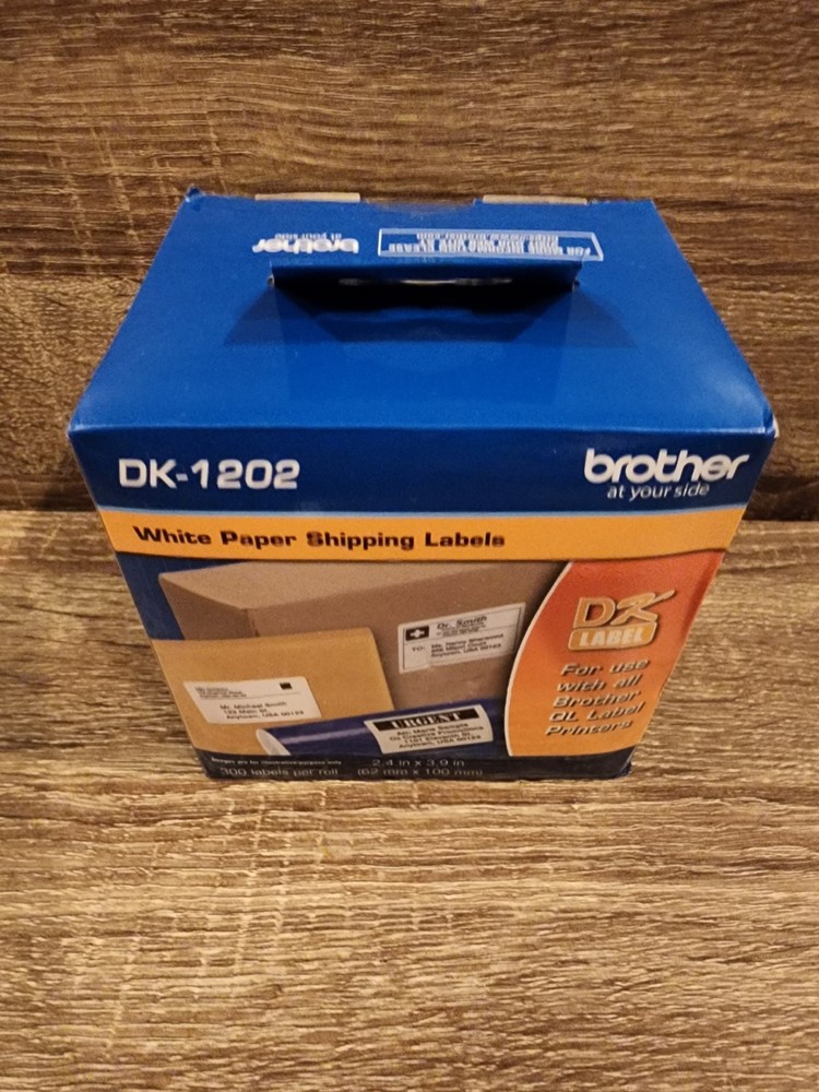 Genuine Brother DK-1202 White Paper Die-Cut Shipping Labels 300 Labels/Roll