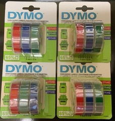 🏷️ Lot of 4 DYMO EMBOSSING LABELS / 3 per pack RED, BLUE, GREEN 3/8in x 9.8ft