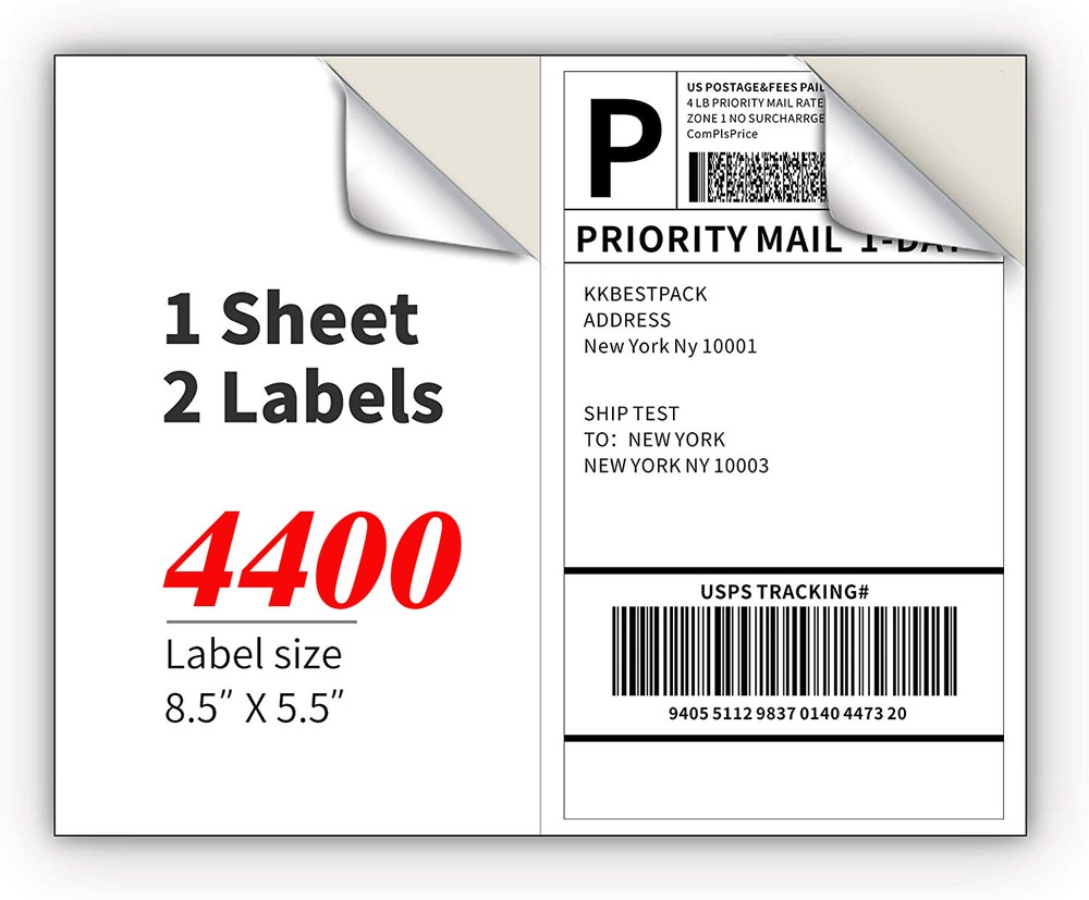 1000-4000 Premium 8.5X 5.5″ Half Sheet Self Adhesive Shipping Labels 2 Per Sheet