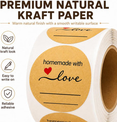 500 Kraft Canning Labels 2 Inch round Sticker Labels, Homemade with Love Labels,