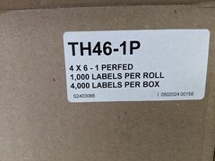 4″ x 6″ Thermal transfer labels 1,000 labels/roll 4 roll/case Perforated TH46-1P