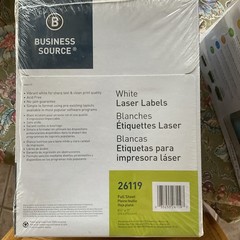 Business Source Mailing Labels Full Sheet Laser 8-1/2″x11″ 100/PK White 26119