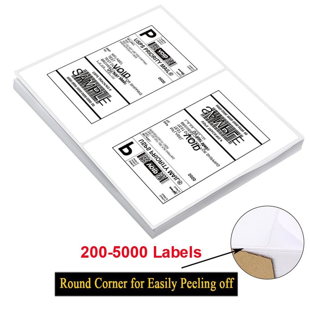 200-5000 Half Sheet Shipping Labels Rounded Corner 8.5×5.5 Adhesive 2 Per Sheet