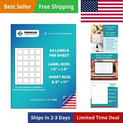 White Sticker Square Labels – 1.5″ x 1.5″ – Laser/Inkjet Compatible – 24 per …