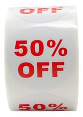 16 Rolls of “50% OFF” Discount Labels (500 labels/roll, 1.5″ diameter) BPA Free!