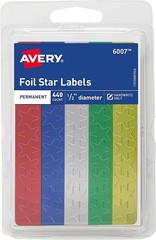 Foil Star Labels Not Printer Compatible 1/2in dia Assorted 440/PK – 1EA