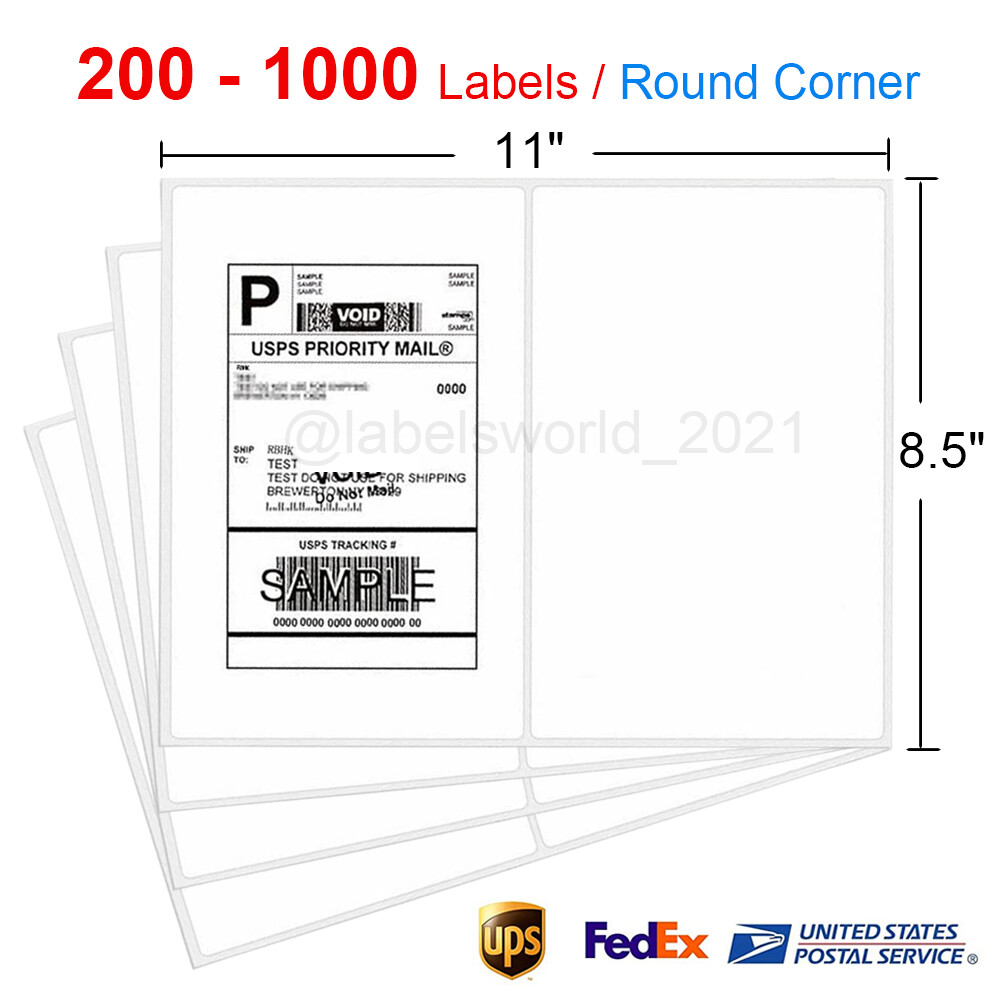 200-1000 Mailing Shipping Labels 8.5 x 5.5 Round Corner Half Sheet Self Adhesive