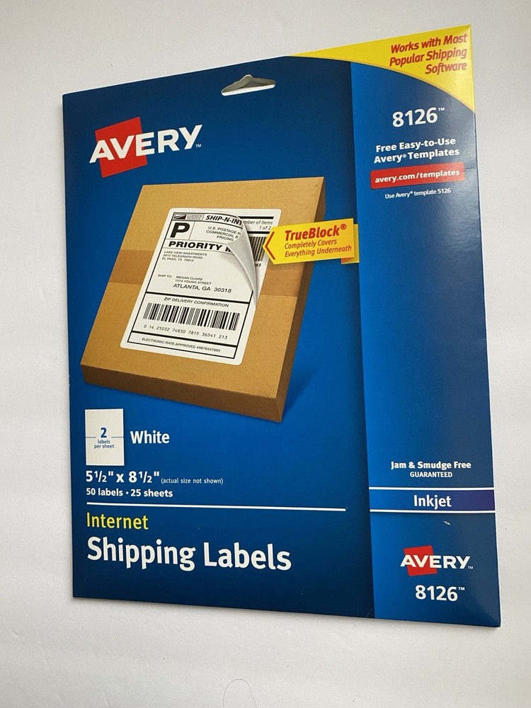 Avery Printable Blank Shipping Labels 5.5″ x 8.5″ White 50 labels/Set -Brand New