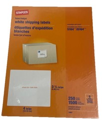 Staples Laser/Inkjet 1500 White Shipping Labels 4” Avery 5164/8164