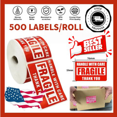 Fragile Stickers 1 Roll 500 2×3 Fragile Label Sticker Handle With Care Mailing~