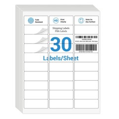 1″ x 2 5/8″ Address Shipping Labels Sheet FBA SKU Labels 30/sheet 30 UP Adhesive