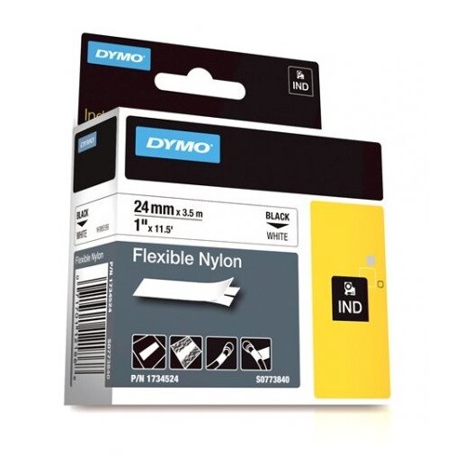 Rhino 1734524 1-Inch (24MM) Flexible Nylon Tape, Print Black on White Tape
