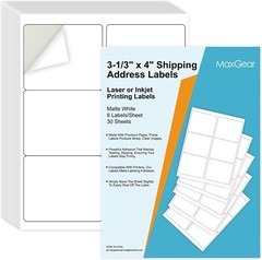 3-1/3×4 Shipping Address Labels, for Inkjet or Laser Printer 180 Lables