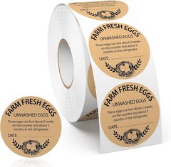 500 PCS Fram Fresh Eggs Carton Labels with Collection Date 2 Inches Natural B…