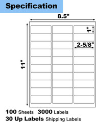 Shipping Address Barcode Labels 100 Sheets 3000 Count 1 x 2 5 8 Laser Inkjet