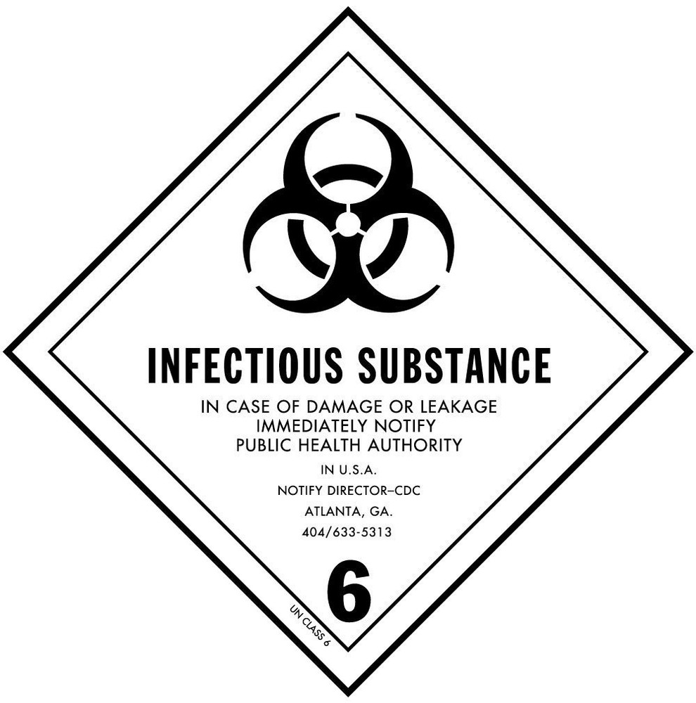 INFECTIOUS SUBSTANCE, Hazard Class 6 D.O.T. Shipping Labels, 4″ x 4″ Roll of 500