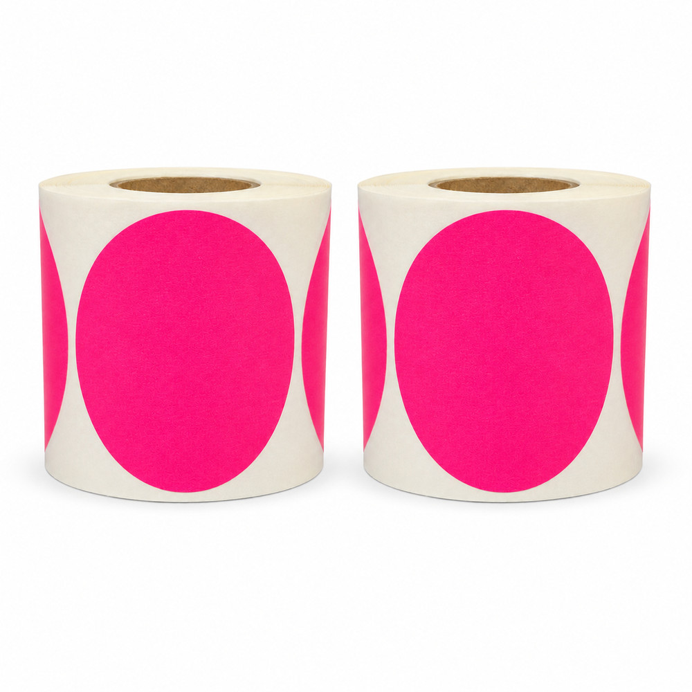 4″ Round Direct Thermal Labels Pink Zebra 1″ Core – (2) Rolls, 700 Labels Total