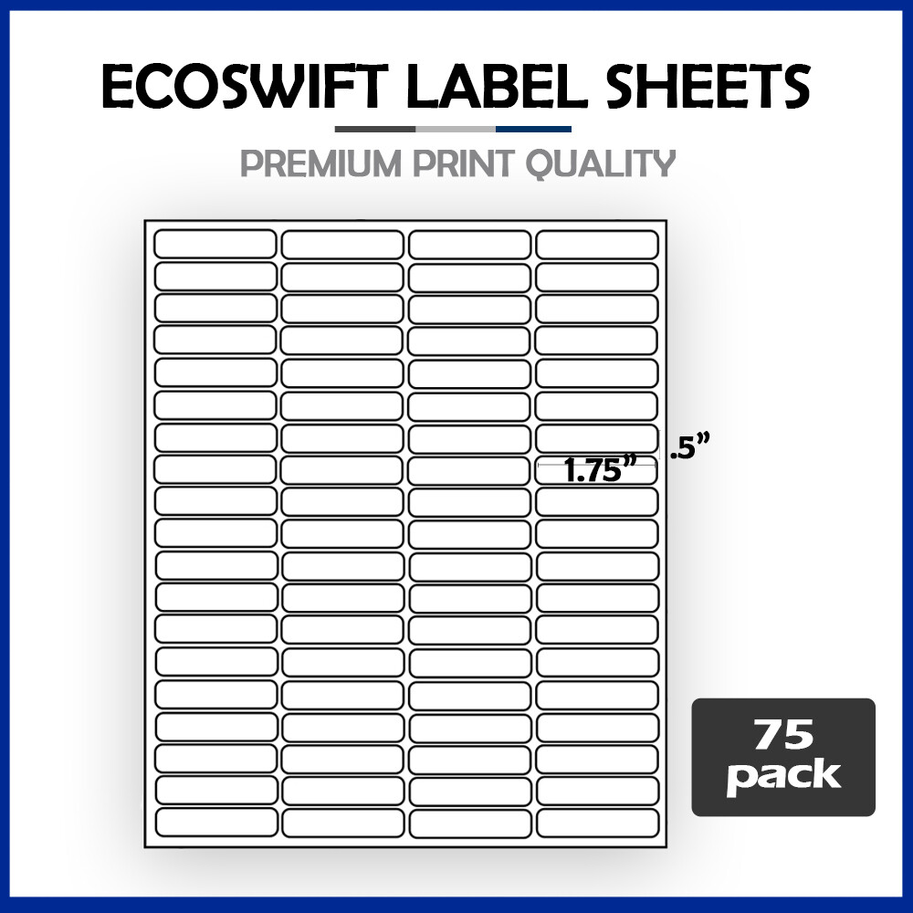 (6000) 1 3/4 x 1/2 EcoSwift Laser Address Shipping Adhesive Labels 80 per sheet