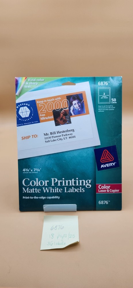 Avery 6876 Color-Printing Labels 4-3/4″ x 7-3/4″ – Open Box 36 Labels Remaining