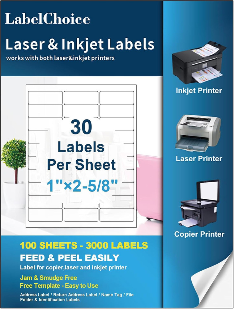 30 Up Shipping Address Labels 100 Sheets 3000 Count 1 x 2-5 8 US Letter