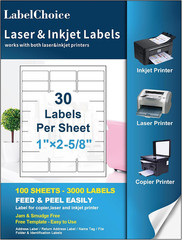 30 Up Shipping Address Labels 100 Sheets 3000 Count 1 x 2-5 8 US Letter