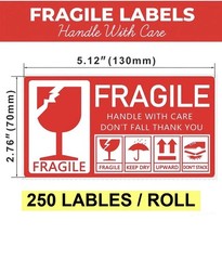 Fragile Stickers 1 Roll 250 Labels 2.76″ x 5.12″ Strong Adhesive Warning Labels