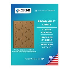 Brown Kraft Sticker Round Labels – 3″ Circle – Laser/Inkjet Compatible – (6 p…