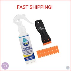 Perco Glue Off Adhesive Sticker Remover 3.3 fl. oz & Scraper with Plastic Razor