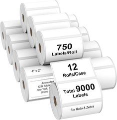 12 Rolls 4″x2″ Direct Thermal Shipping Labels for Rollo & Zebra Printers