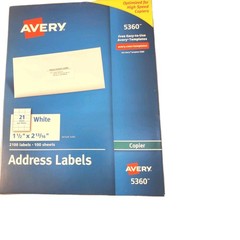 Lot Of 2 Avery 5360 Address Labels. 1½ X 2 13/16 100. 2100 Labels. 100 Sheets.