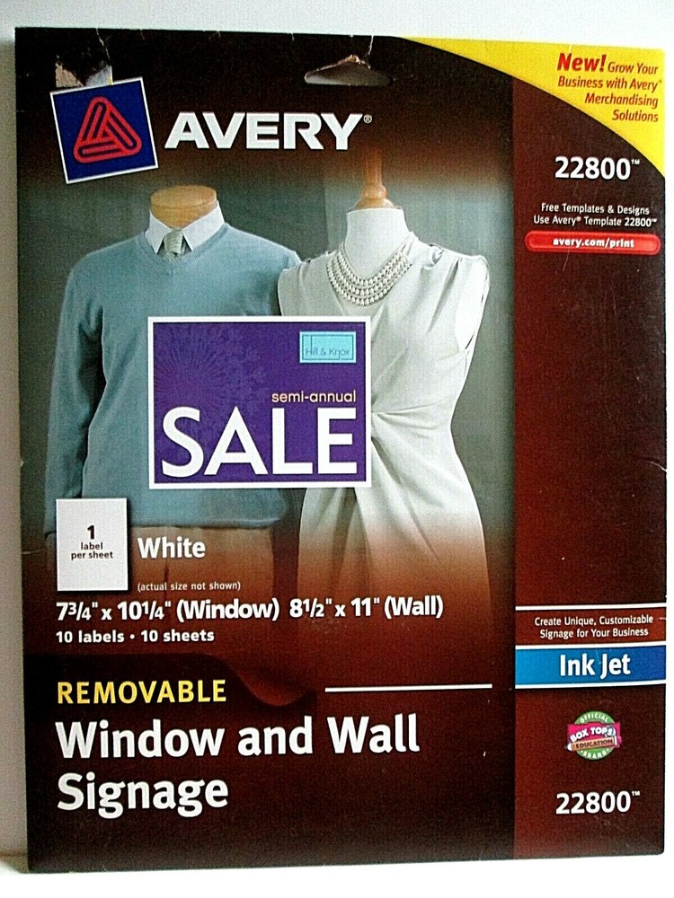 Avery Removable Window Wall Signage Inkjet 8.5 x 11-Inches White 10 Pack 22800