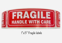 500 Red 1×3 Fragile Handle With Care Mailing Shipping Labels Stickers