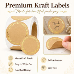 500 Kraft Canning Labels, 2 Inch round Sticker Labels, Gold Foil Labels for Jars