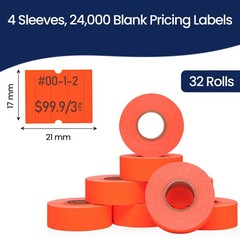 Perco 2 Line Fluorescent Red Labels – 32 Rolls, 4 Sleeves, 24,000 Blank Price…