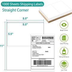 1000 8.5”x5.5” Shipping Mailing Labels Half Sheet Self Adhesive for Laser ink