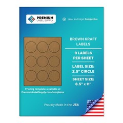 Brown Kraft Sticker Round Labels – 2.5″ Circle – Laser/Inkjet Compatible – 9 …